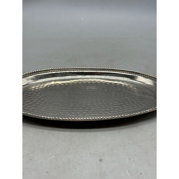 Paradigm Hammered Silver-Plated Oval Serving Tray With Beaded Rim India READ - Picture 5 of 9